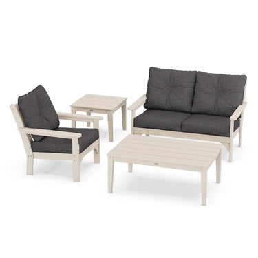 POLYWOOD Vineyard 4-Piece Deep Seating Set w/ Side Table - Sand / Ash Charcoal